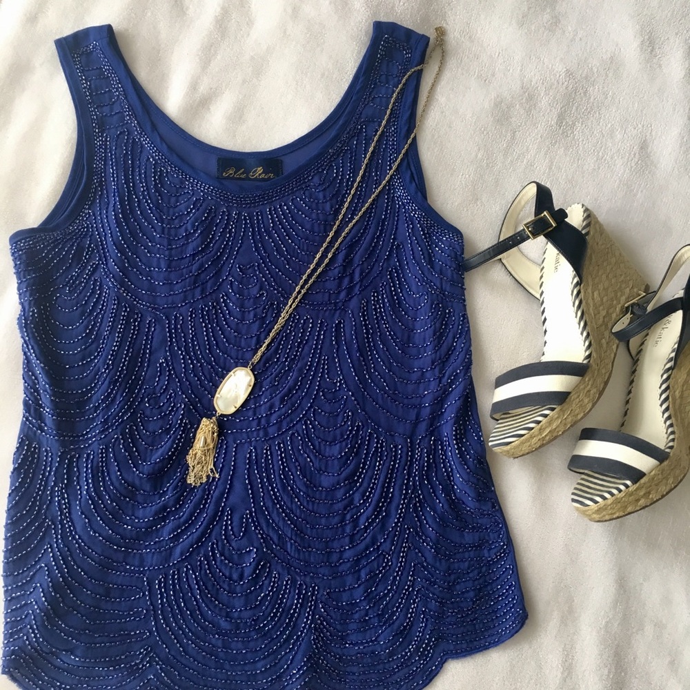 Blue Beaded Tank Top